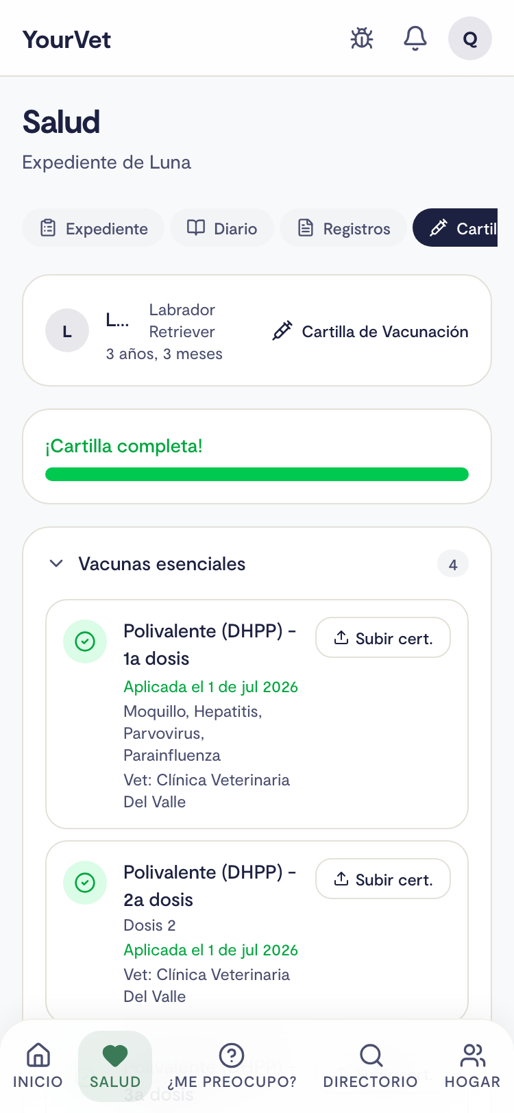 Cartilla de vacunación digital en YourVet