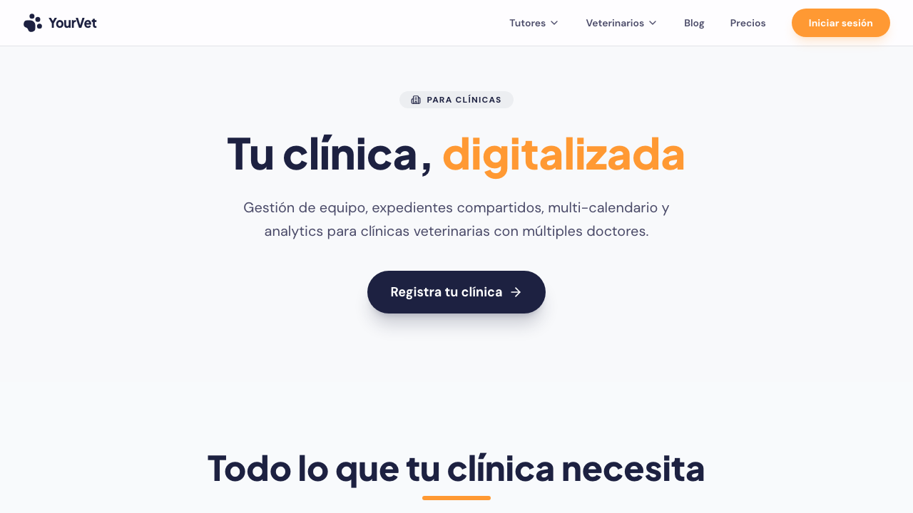 Dashboard de clínica veterinaria en YourVet