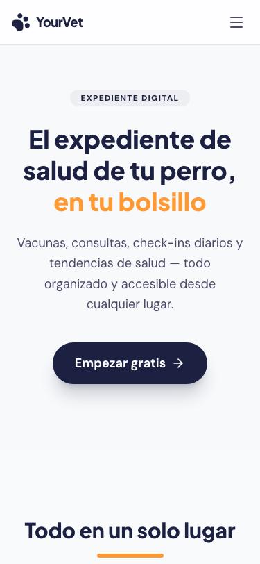 Dashboard del tutor con datos del perro en YourVet