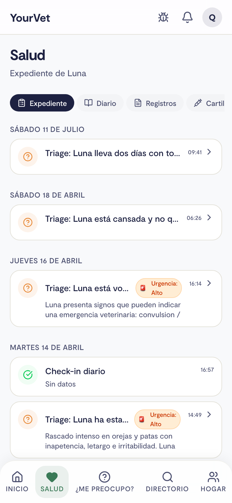 Hub de salud digital del perro en YourVet