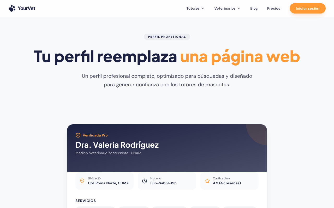 Perfil profesional verificado Pro en YourVet